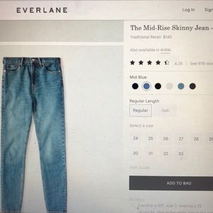 New Everlane mid-rise skinny ankle jeans